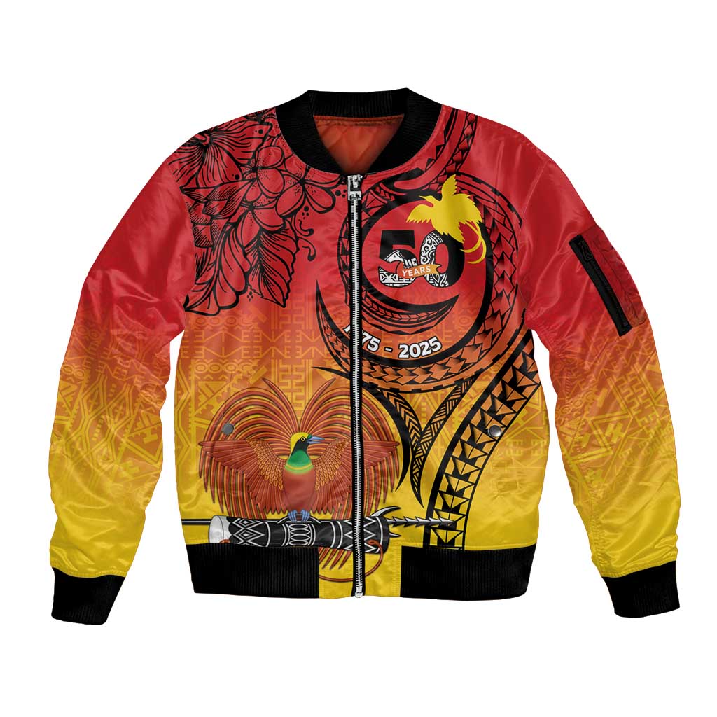 Papua New Guinea 50 Years Sleeve Zip Bomber Jacket Motuan Motifs LT7 Unisex Colorful - Polynesian Pride