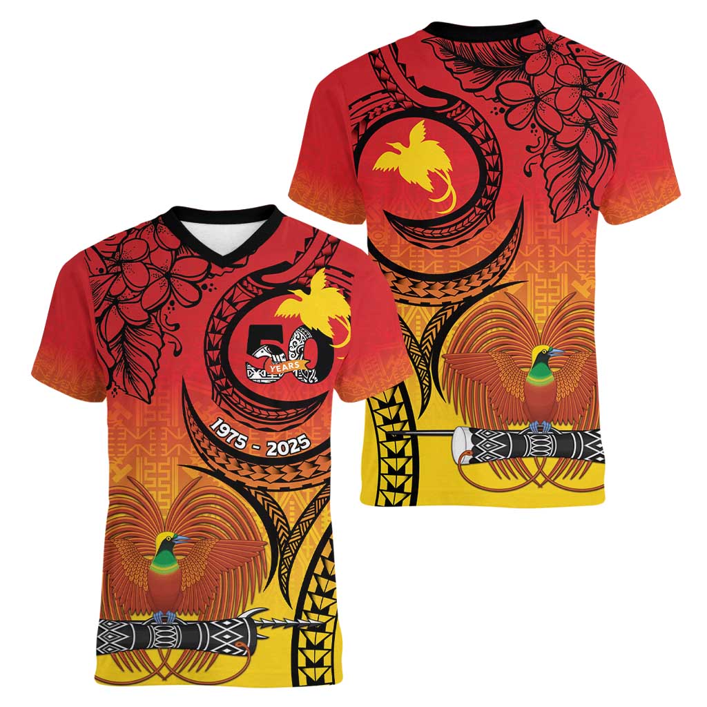 Papua New Guinea 50 Years Women V-Neck T-Shirt Motuan Motifs