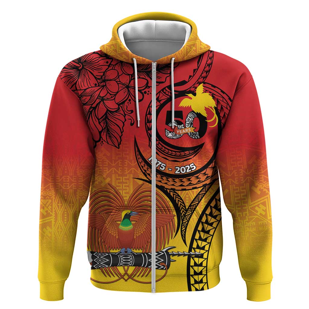 Papua New Guinea 50 Years Zip Hoodie Motuan Motifs LT7 Zip Hoodie Colorful - Polynesian Pride