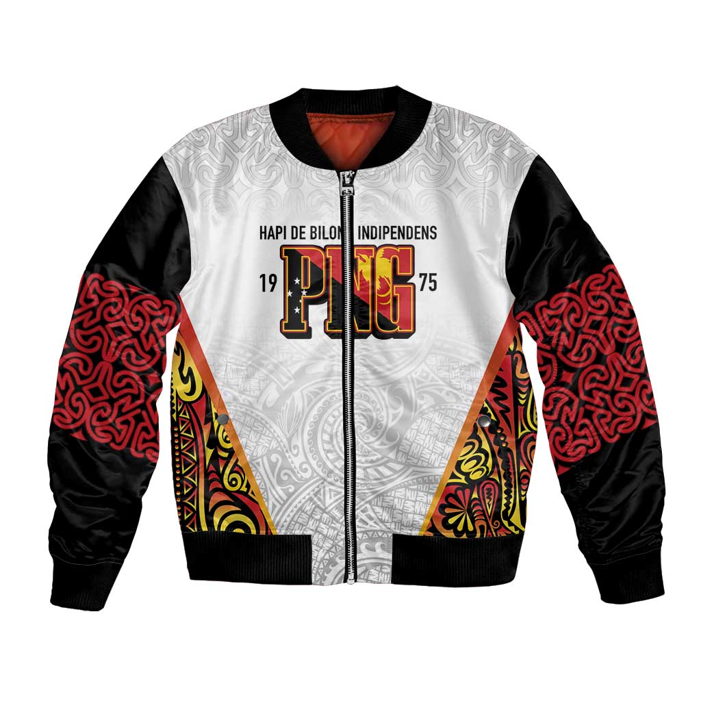 Personalized Papua New Guinea Bomber Jacket Hapi De bilong Indipendens PNG LT7 Unisex White - Polynesian Pride