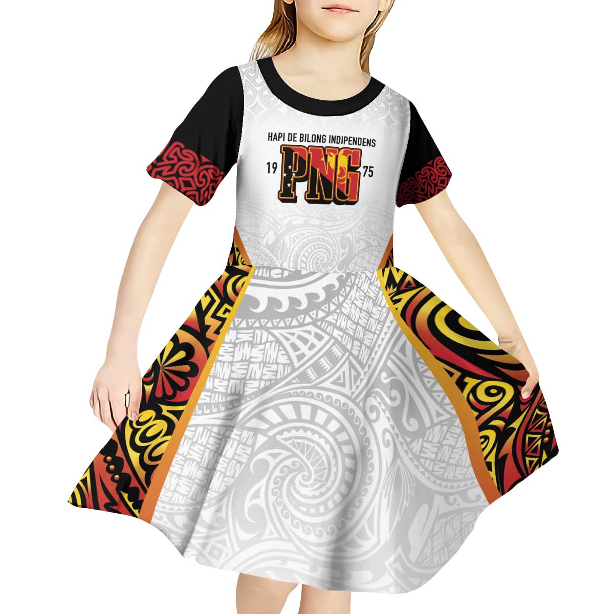 Personalized Papua New Guinea Kid Short Sleeve Dress Hapi De bilong Indipendens PNG