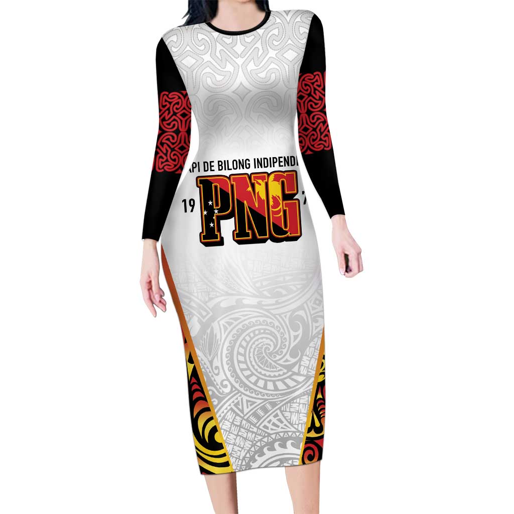 Personalized Papua New Guinea Long Sleeve Bodycon Dress Hapi De bilong Indipendens PNG