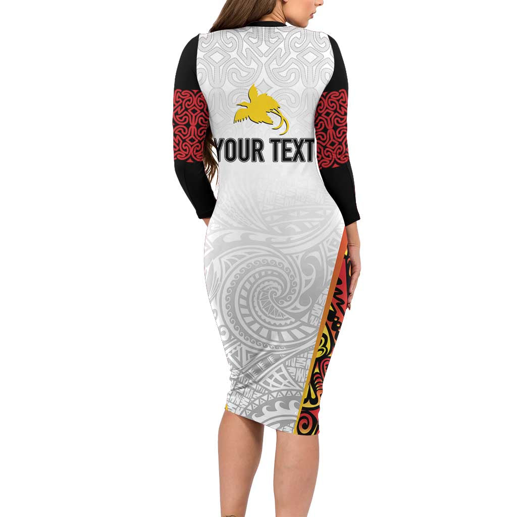 Personalized Papua New Guinea Long Sleeve Bodycon Dress Hapi De bilong Indipendens PNG
