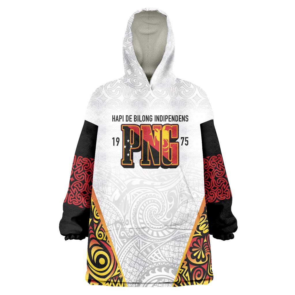 Personalized Papua New Guinea Wearable Blanket Hoodie Hapi De bilong Indipendens PNG LT7 One Size White - Polynesian Pride