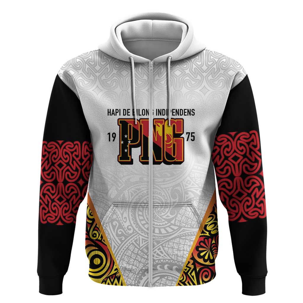 Personalized Papua New Guinea Zip Hoodie Hapi De bilong Indipendens PNG LT7 Zip Hoodie White - Polynesian Pride