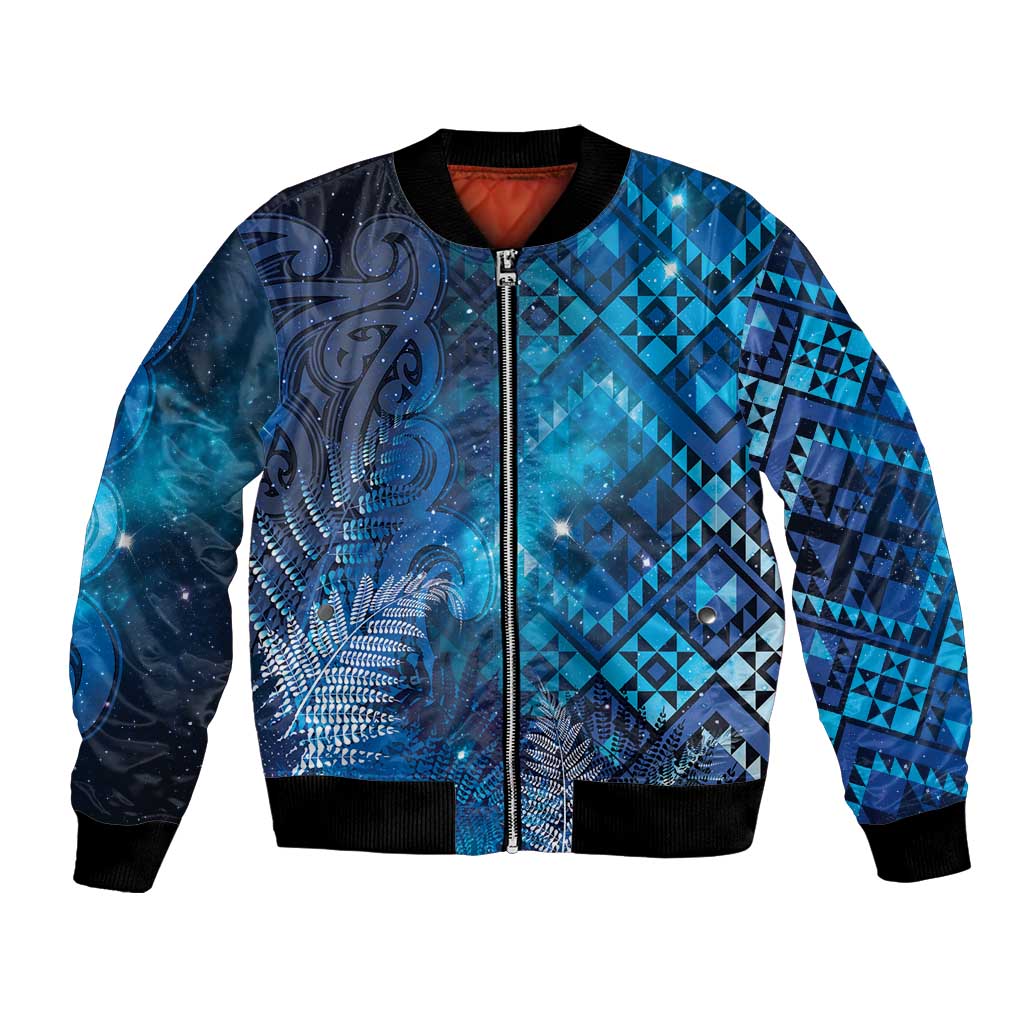 Aotearoa Taniko Matariki Bomber Jacket Cosmic Blue LT7 Unisex Blue - Polynesian Pride