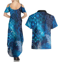 Aotearoa Taniko Matariki Couples Matching Summer Maxi Dress and Hawaiian Shirt Cosmic Blue