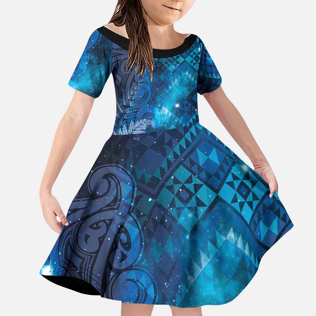 Aotearoa Taniko Matariki Family Matching Mermaid Dress and Hawaiian Shirt Cosmic Blue