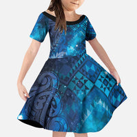 Aotearoa Taniko Matariki Family Matching Mermaid Dress and Hawaiian Shirt Cosmic Blue