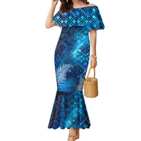 Aotearoa Taniko Matariki Family Matching Mermaid Dress and Hawaiian Shirt Cosmic Blue