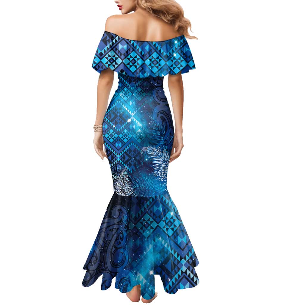 Aotearoa Taniko Matariki Family Matching Mermaid Dress and Hawaiian Shirt Cosmic Blue