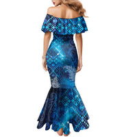 Aotearoa Taniko Matariki Family Matching Mermaid Dress and Hawaiian Shirt Cosmic Blue