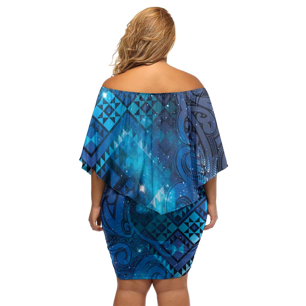 Aotearoa Taniko Matariki Family Matching Off Shoulder Short Dress and Hawaiian Shirt Cosmic Blue LT7 - Polynesian Pride