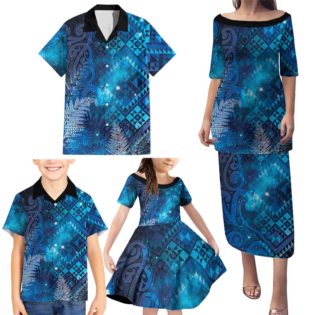 Aotearoa Taniko Matariki Family Matching Puletasi and Hawaiian Shirt Cosmic Blue LT7 - Polynesian Pride