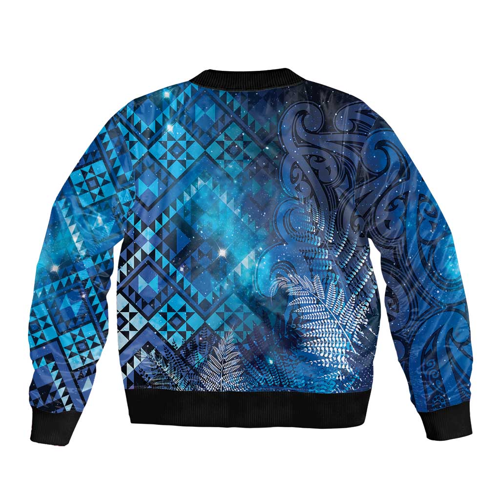 Aotearoa Taniko Matariki Sleeve Zip Bomber Jacket Cosmic Blue LT7 - Polynesian Pride