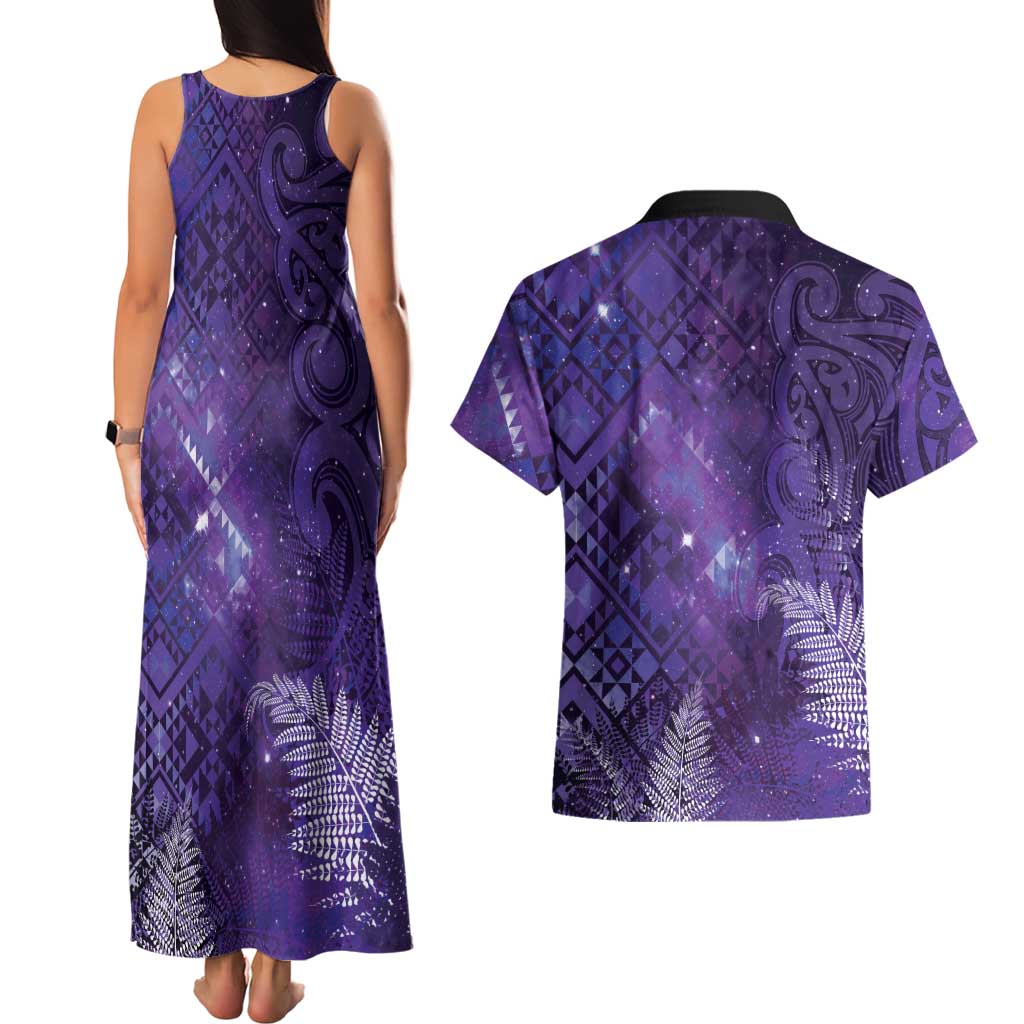 Aotearoa Taniko Matariki Couples Matching Tank Maxi Dress and Hawaiian Shirt Cosmic Violet LT7 - Polynesian Pride