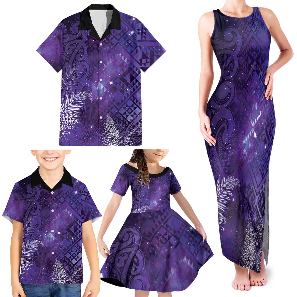 Aotearoa Taniko Matariki Family Matching Tank Maxi Dress and Hawaiian Shirt Cosmic Violet