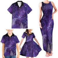 Aotearoa Taniko Matariki Family Matching Tank Maxi Dress and Hawaiian Shirt Cosmic Violet