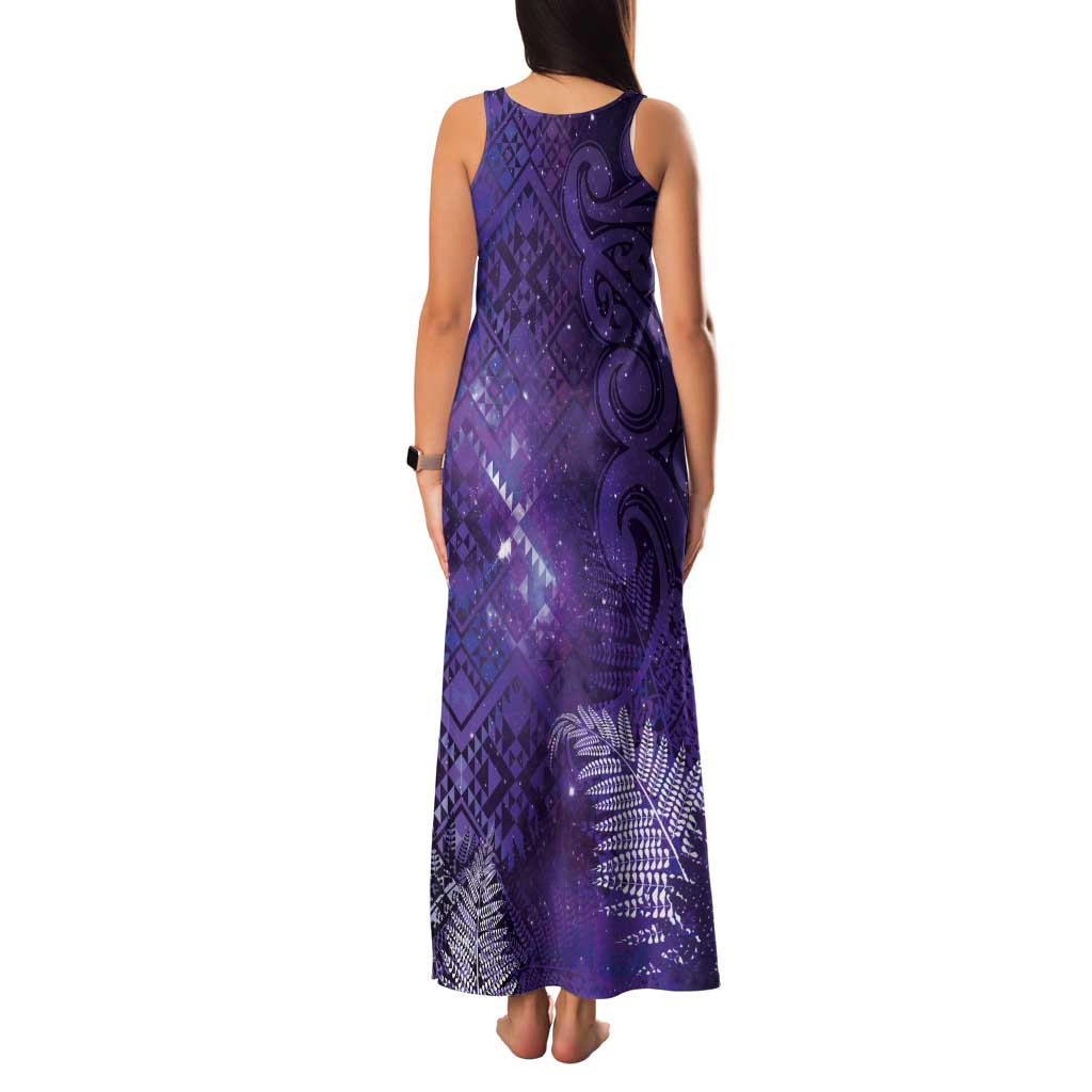 Aotearoa Taniko Matariki Family Matching Tank Maxi Dress and Hawaiian Shirt Cosmic Violet