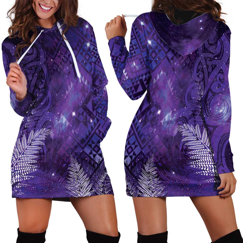 Aotearoa Taniko Matariki Hoodie Dress Cosmic Violet LT7 - Polynesian Pride