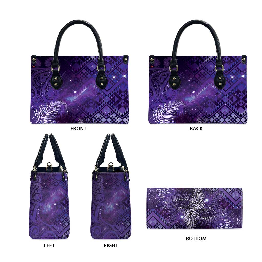 Aotearoa Taniko Matariki Leather Bag Cosmic Violet LT7 - Polynesian Pride