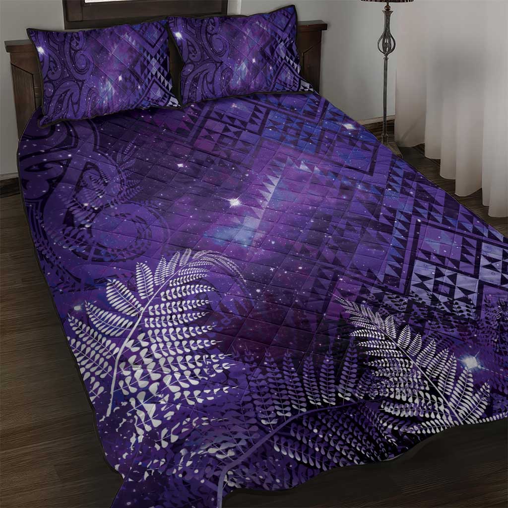 Aotearoa Taniko Matariki Quilt Bed Set Cosmic Violet LT7 Purple - Polynesian Pride