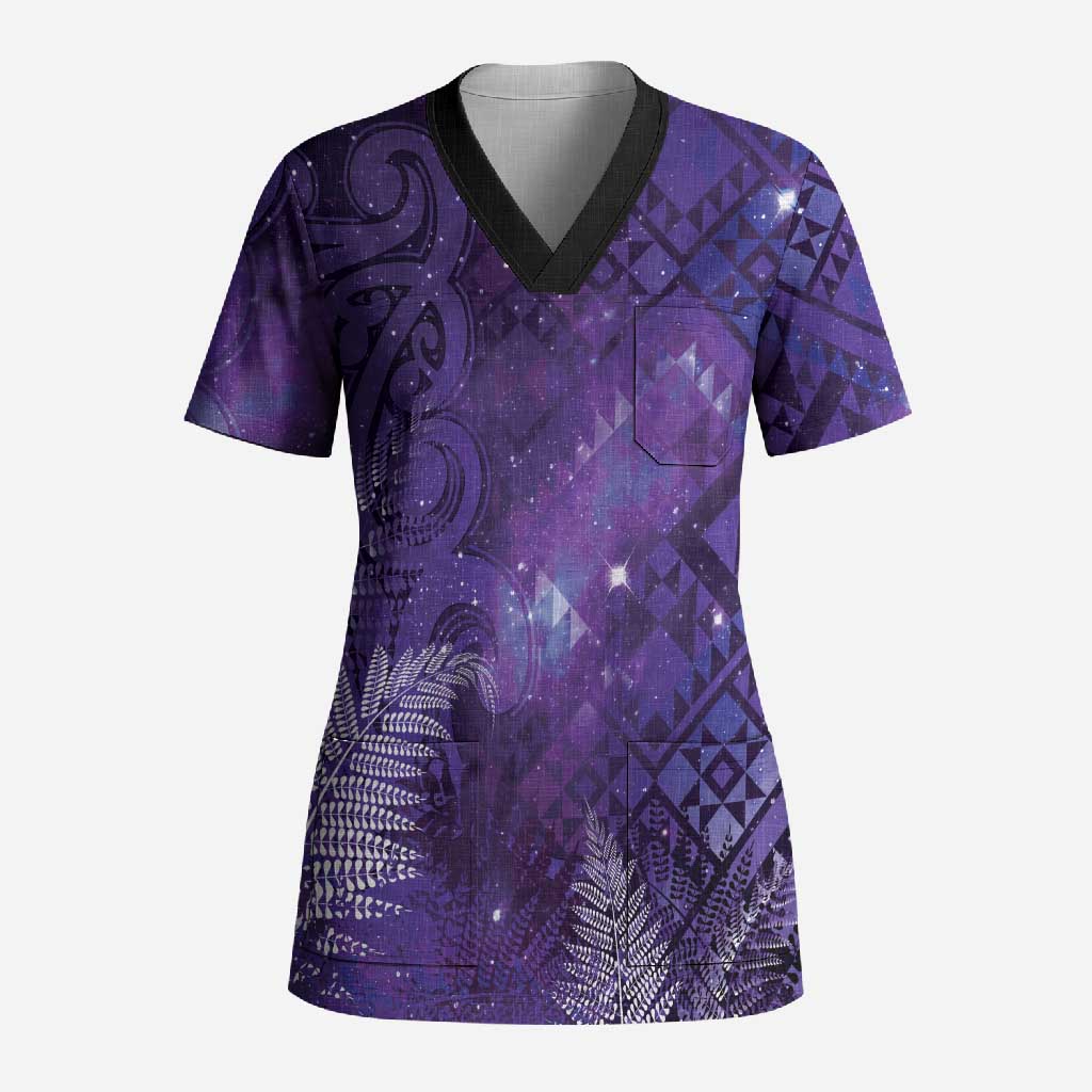 Aotearoa Taniko Matariki Scrub Top Cosmic Violet LT7 Adult Purple - Polynesian Pride