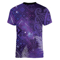 Aotearoa Taniko Matariki Women V-Neck T-Shirt Cosmic Violet LT7 - Polynesian Pride