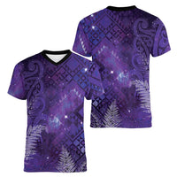 Aotearoa Taniko Matariki Women V-Neck T-Shirt Cosmic Violet LT7 - Polynesian Pride