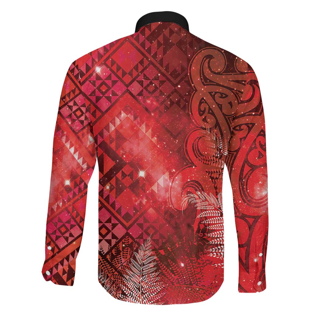 Aotearoa Taniko Matariki Family Matching Off The Shoulder Long Sleeve Dress and Hawaiian Shirt Cosmic Red