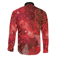 Aotearoa Taniko Matariki Family Matching Off The Shoulder Long Sleeve Dress and Hawaiian Shirt Cosmic Red