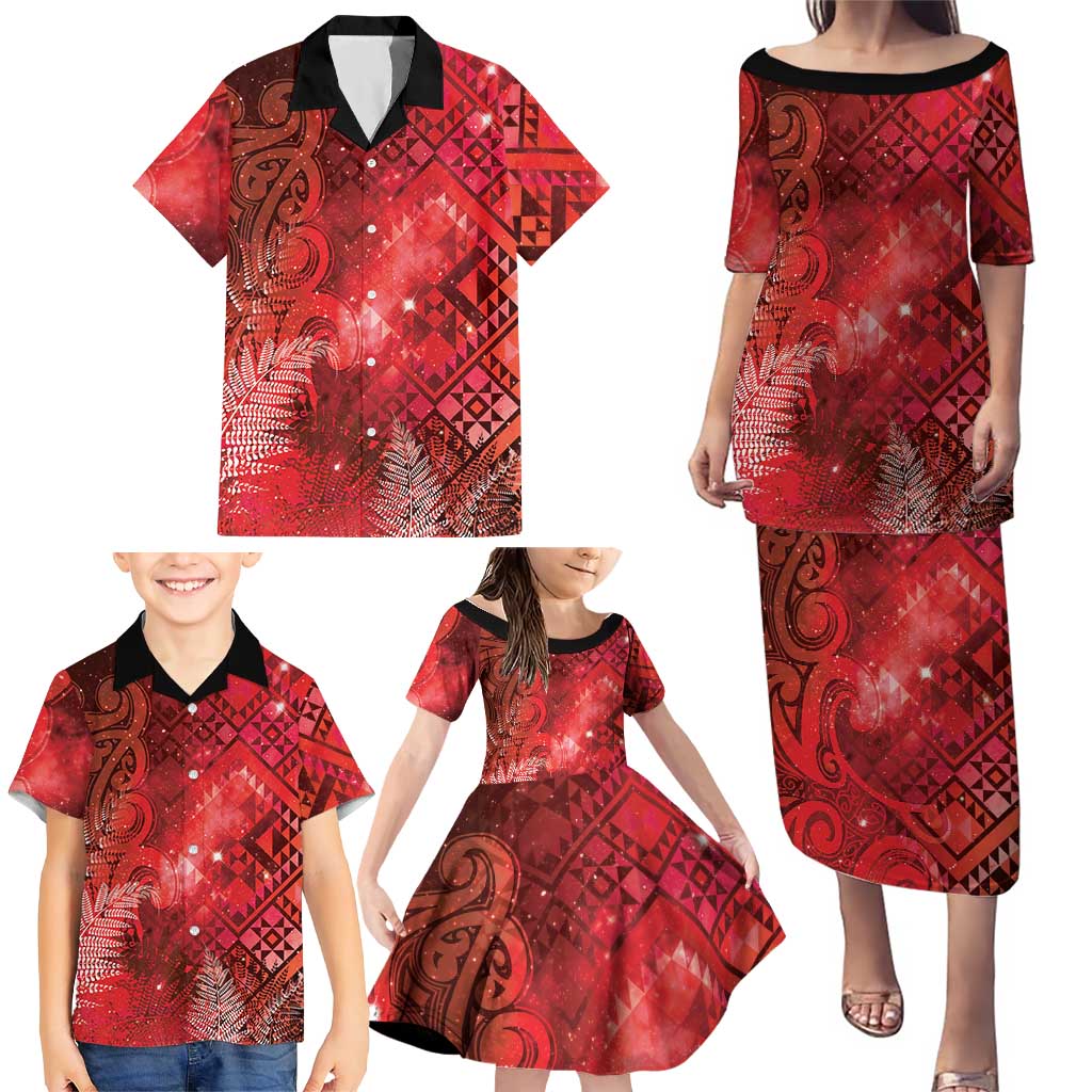 Aotearoa Taniko Matariki Family Matching Puletasi and Hawaiian Shirt Cosmic Red LT7 - Polynesian Pride