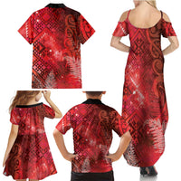 Aotearoa Taniko Matariki Family Matching Summer Maxi Dress and Hawaiian Shirt Cosmic Red