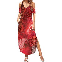 Aotearoa Taniko Matariki Family Matching Summer Maxi Dress and Hawaiian Shirt Cosmic Red