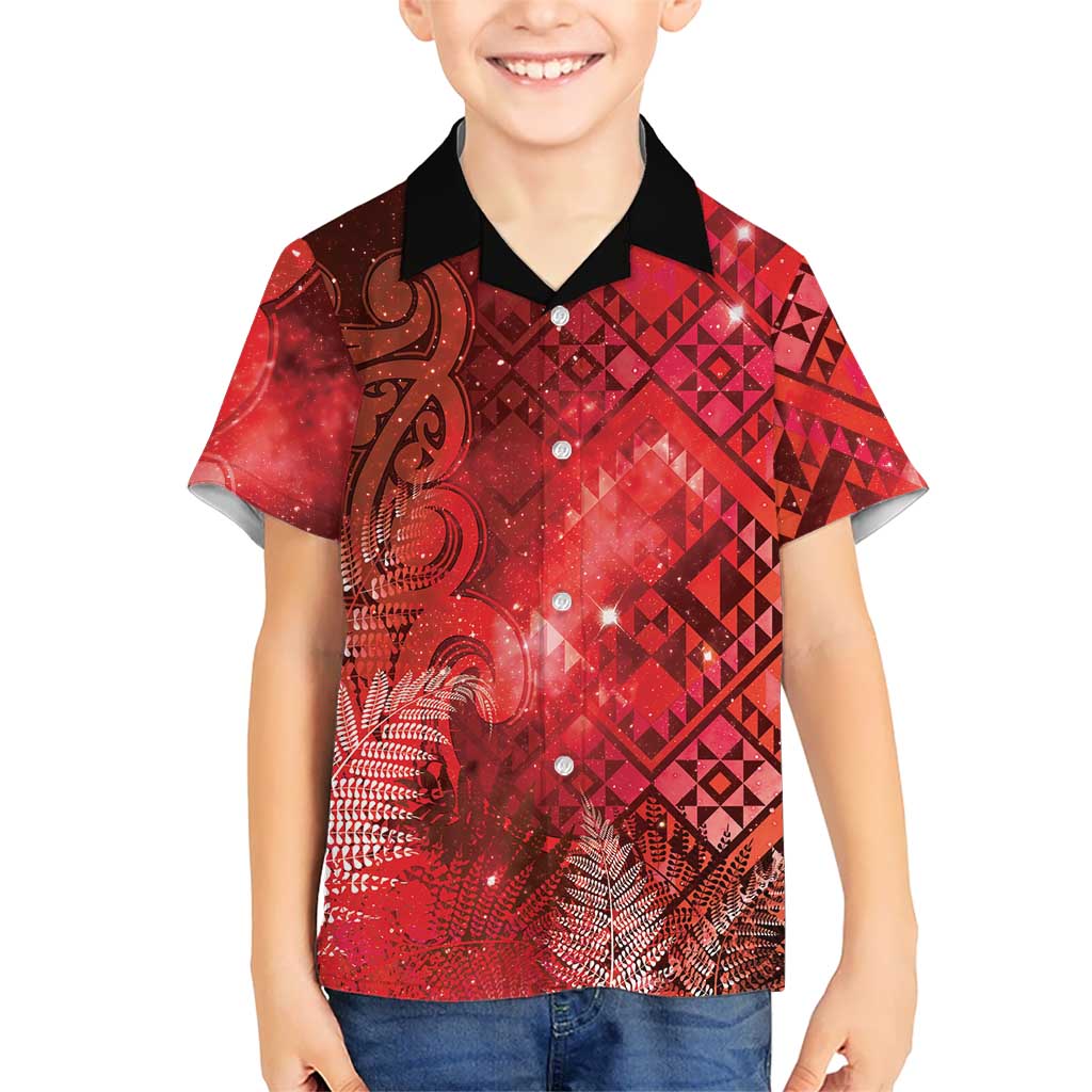 Aotearoa Taniko Matariki Family Matching Summer Maxi Dress and Hawaiian Shirt Cosmic Red