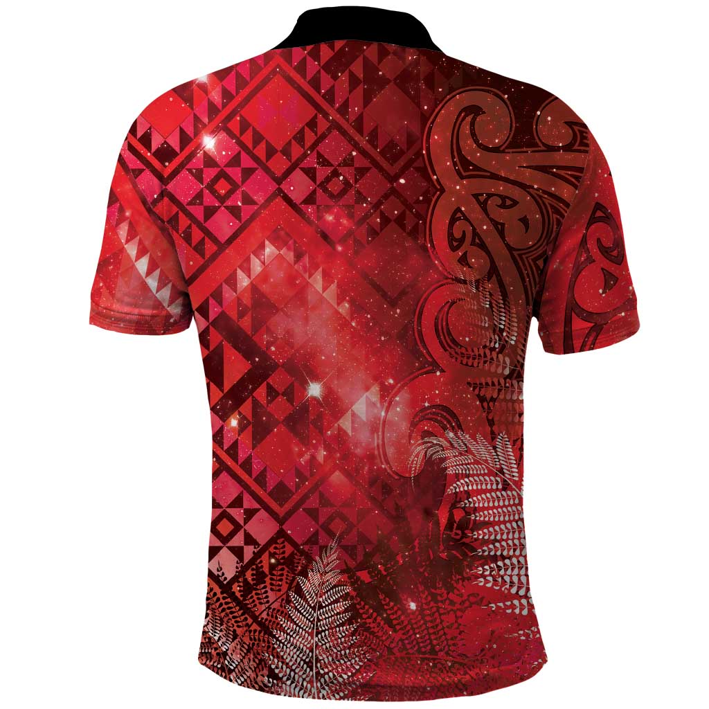 Aotearoa Taniko Matariki Polo Shirt Cosmic Red LT7 - Polynesian Pride