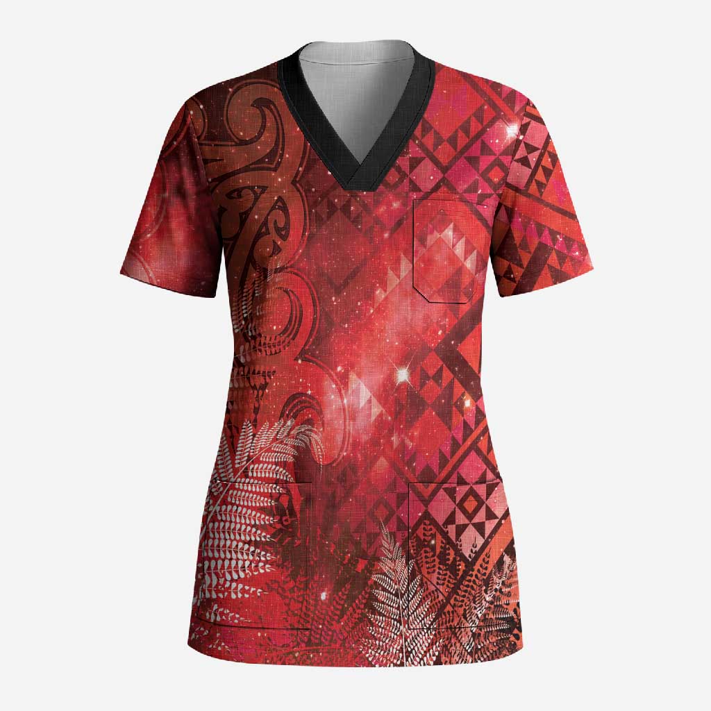 Aotearoa Taniko Matariki Scrub Top Cosmic Red LT7 Adult Red - Polynesian Pride