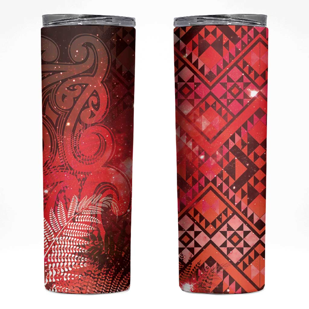 Aotearoa Taniko Matariki Skinny Tumbler Cosmic Red LT7 Red - Polynesian Pride