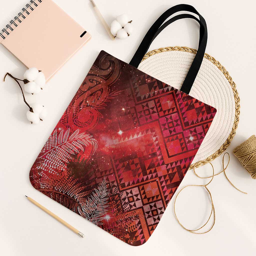 Aotearoa Taniko Matariki Tote Bag Cosmic Red LT7 Black Strap One Size Red - Polynesian Pride