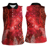 Aotearoa Taniko Matariki Women Sleeveless Polo Shirt Cosmic Red LT7 - Polynesian Pride