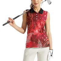Aotearoa Taniko Matariki Women Sleeveless Polo Shirt Cosmic Red LT7 - Polynesian Pride