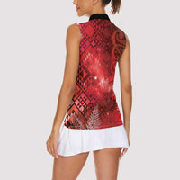 Aotearoa Taniko Matariki Women Sleeveless Polo Shirt Cosmic Red LT7 - Polynesian Pride
