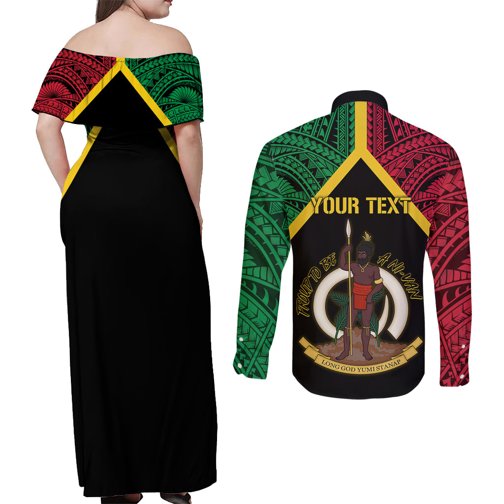 Vanuatu 44th Independence Anniversary Couples Matching Off Shoulder Maxi Dress and Long Sleeve Button Shirt