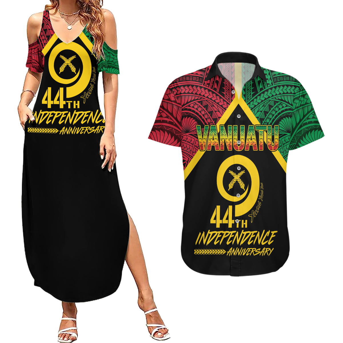 Vanuatu 44th Independence Anniversary Couples Matching Summer Maxi Dress and Hawaiian Shirt