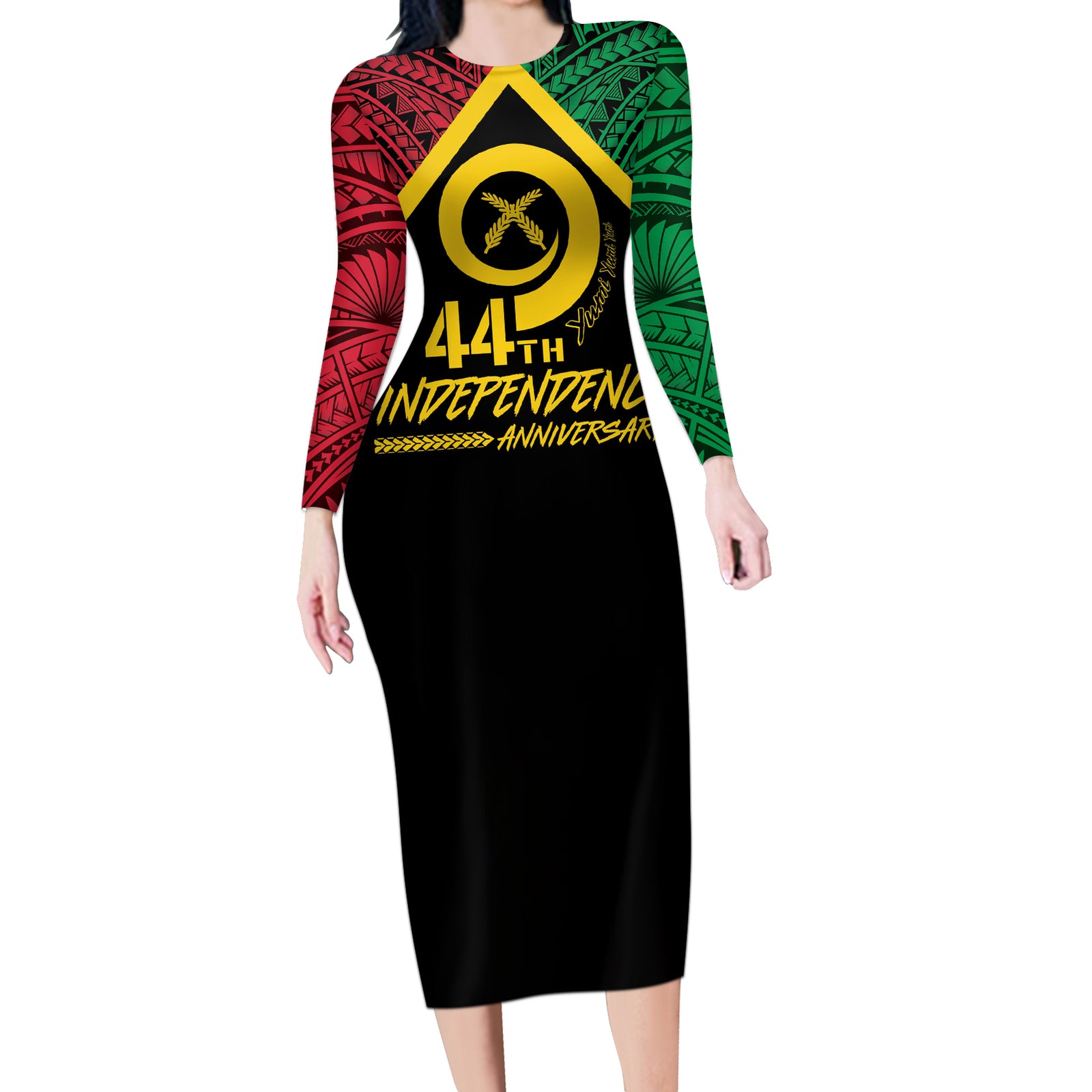 Vanuatu 44th Independence Anniversary Long Sleeve Bodycon Dress LT7 Long Dress Colorful - Polynesian Pride
