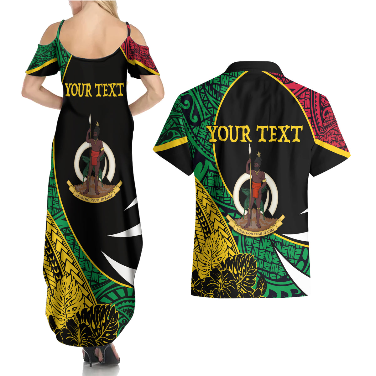 Vanuatu Independence Day Yumi 44 Couples Matching Summer Maxi Dress and Hawaiian Shirt