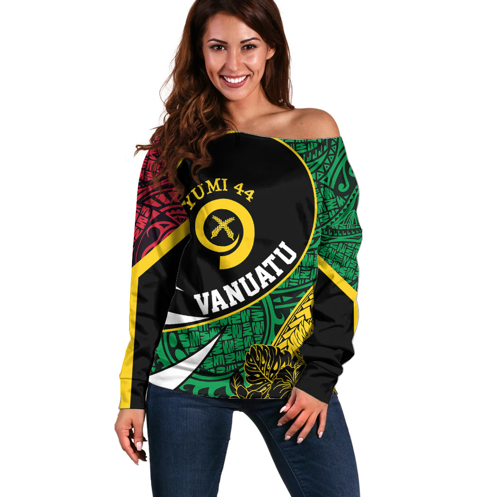 Vanuatu Independence Day Yumi 44 Off Shoulder Sweater LT7 Women Colorful - Polynesian Pride