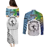 Malampa Fiji Day Couples Matching Puletasi and Long Sleeve Button Shirt Gradient Style