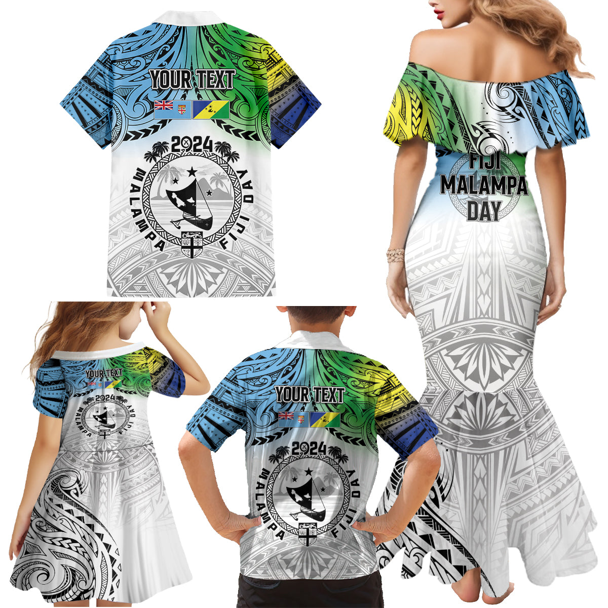 Malampa Fiji Day Family Matching Mermaid Dress and Hawaiian Shirt Gradient Style