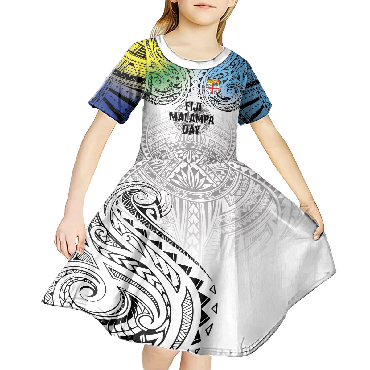 Malampa Fiji Day Kid Short Sleeve Dress Gradient Style